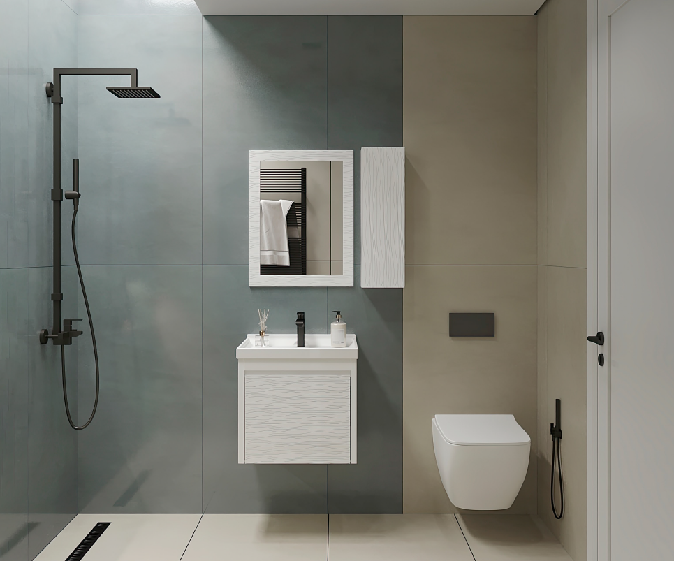  کابینت روشویی روژینا سفید همراه با سنگ روژینا آستر بومرنگ مدل در رشت 