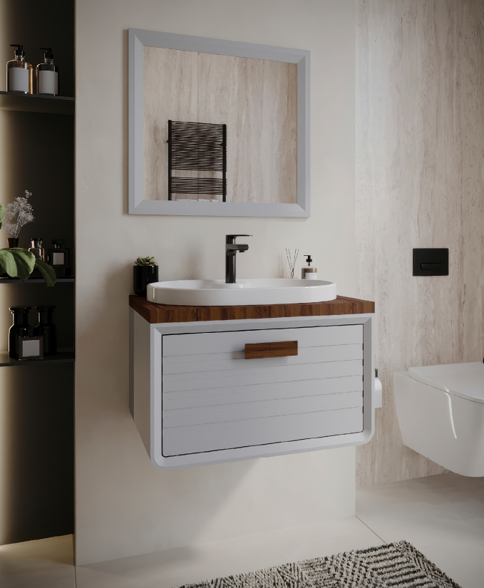  کابینت روشویی جنوا همراه با سنگ بومرنگ طوسی روشن در رشت 