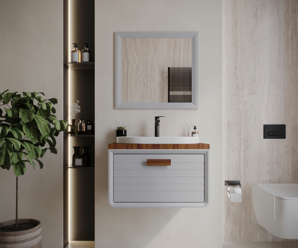  کابینت روشویی جنوا همراه با سنگ بومرنگ طوسی روشن در رشت 