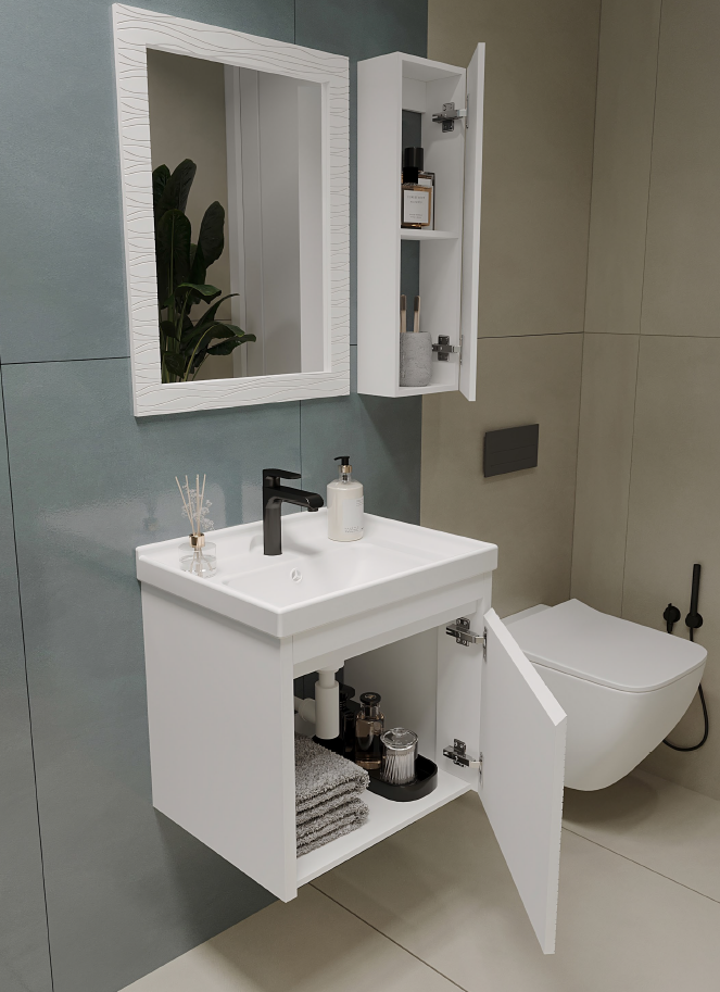  کابینت روشویی روژینا سفید همراه با سنگ روژینا آستر بومرنگ مدل در رشت 