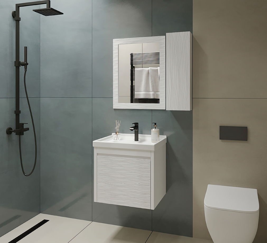  کابینت روشویی روژینا سفید همراه با سنگ روژینا آستر بومرنگ مدل در رشت 
