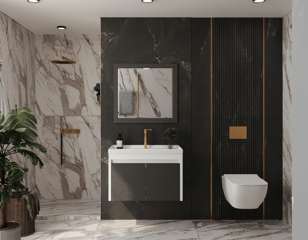 کابینت روشویی روژینا سفید همراه با سنگ روژینا آستر بومرنگ در رشت 