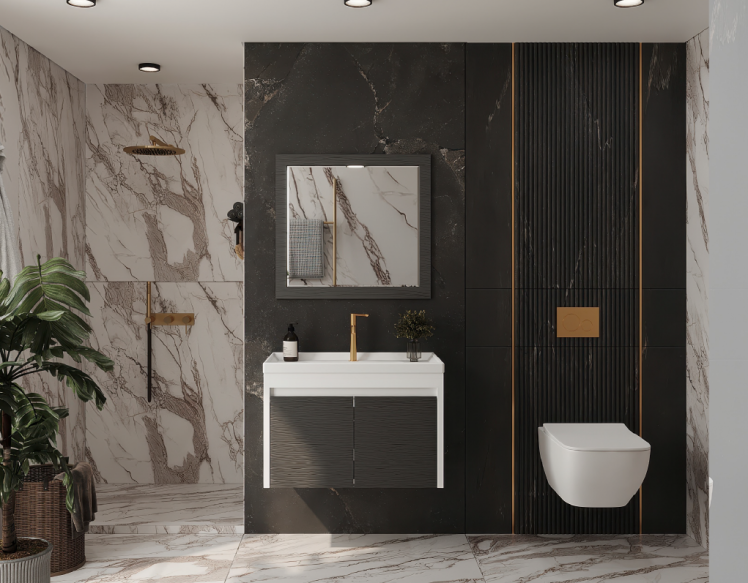 کابینت روشویی روژینا سفید همراه با سنگ روژینا آستر بومرنگ در رشت
