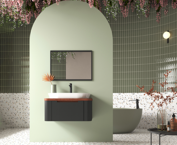 کابینت روشویی والنوت همراه با سنگ لیونا بومرنگ مدل در رشت